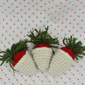 Crochet Catnip White Chocolate Covered Strawberry Cat Toys Set of three